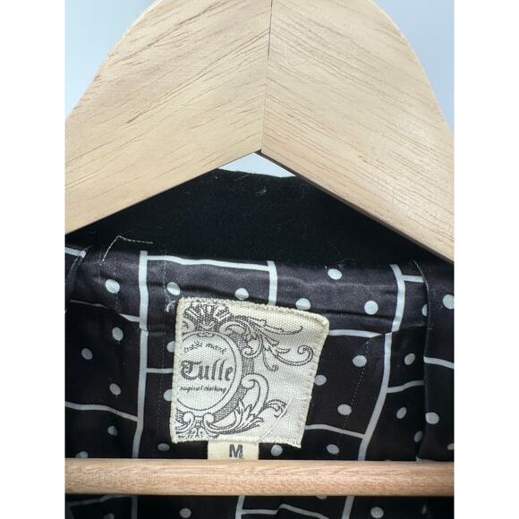 Tulle Jacket Women MEDIUM Black‎ Button Snap Front Long Sleeve Wool Blend - Picture 5 of 8